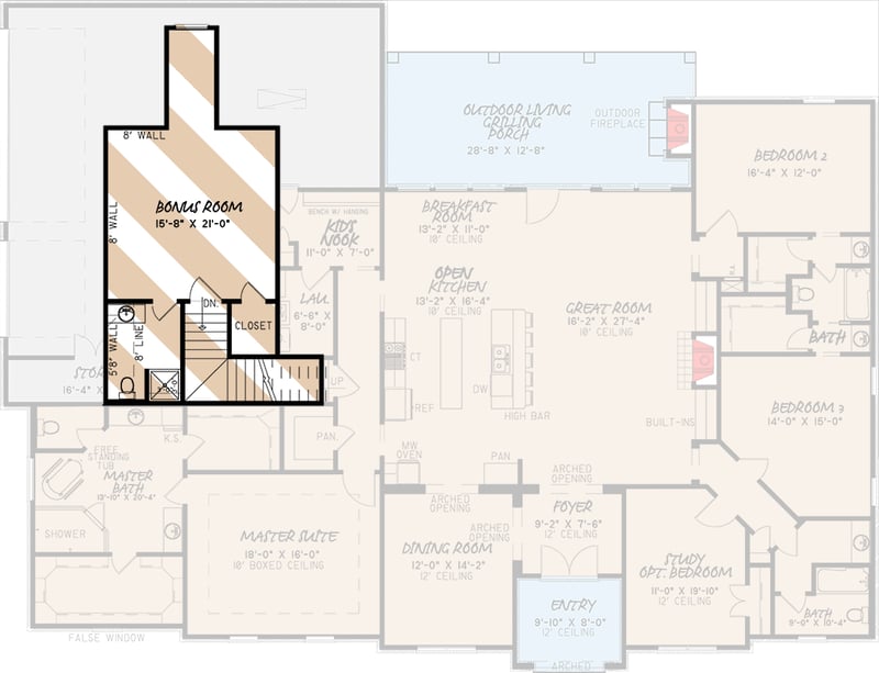 Plan 70527MK: Elegant Traditional European Style Home with Up To 4 Beds - Floor Plan - Bonus Room - European, French Country, Traditional