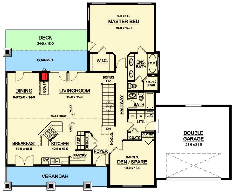 Plan 67743MG: Northwest Bungalow - Floor Plan - Main Level - Bungalow, Craftsman, Northwest