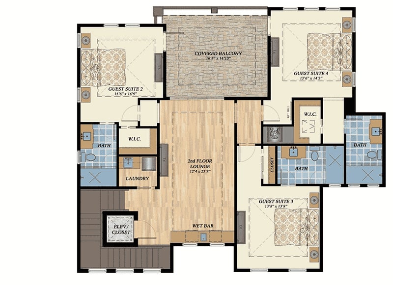 Plan 31845DN: Upscale Florida House Plan - Floor Plan - 2nd Floor - Coastal, Florida-Style, Southern
