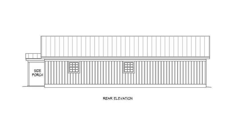 Plan 68442VR: Rustic Two Bedroom Ranch House Plan - Floor Plan - Rear Elevation - Country, Ranch, Rustic