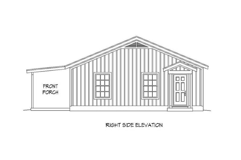 Plan 68442VR: Rustic Two Bedroom Ranch House Plan - Floor Plan - Right Elevation - Country, Ranch, Rustic