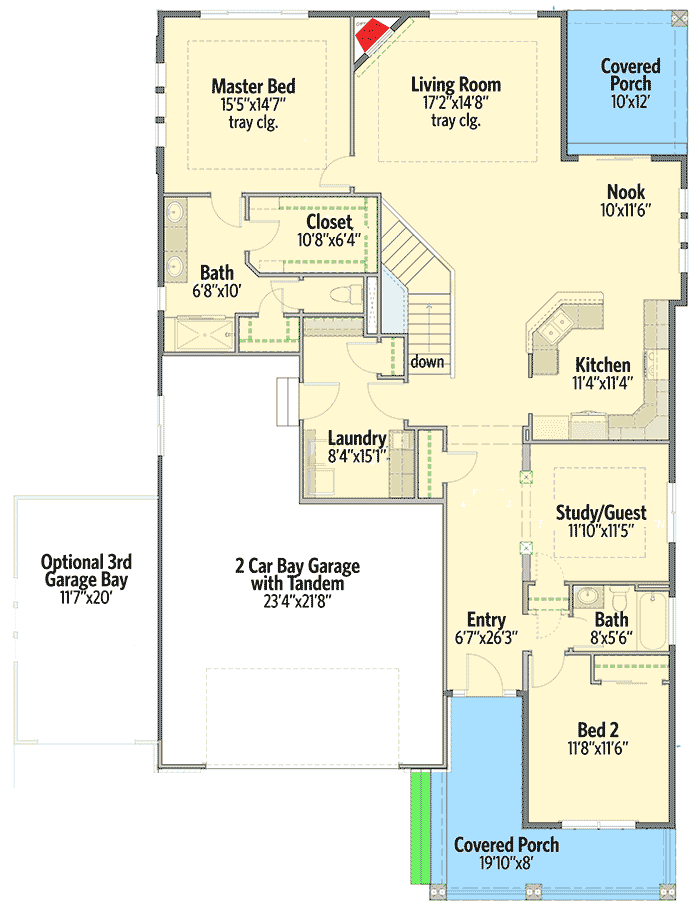 Plan 64435SC: Modern Farmhouse Plan with Optional Finished Lower Level - Floor Plan - Main Level - Country, Farmhouse, Modern Farmhouse