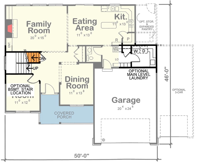 Plan 42384DB: 4 Bed House Plan with Laundry Upstairs - Floor Plan - Optional Main Level - Traditional