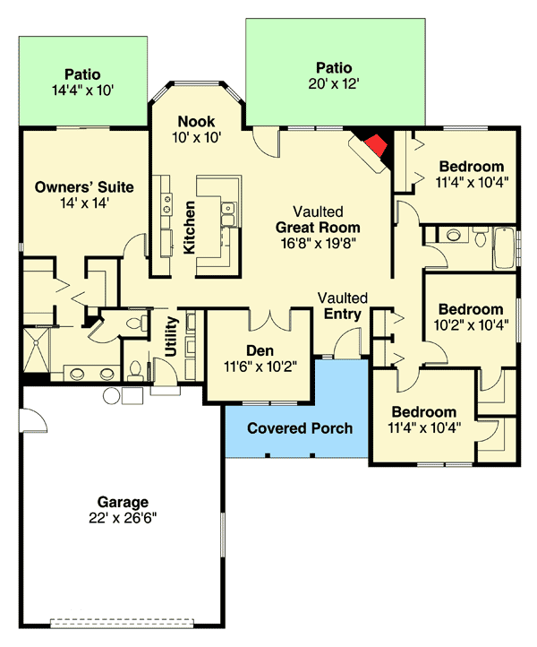 Plan 72847DA: Traditional Four Bedroom Home Makes Room for Large Family - Floor Plan - Main Level - Traditional
