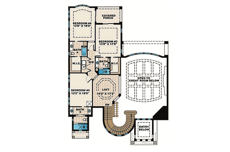 Plan 66369WE: Luxury 5 Bed 7 Bath Mediterranean Style House Plan - 5474 Sq Ft - Floor Plan - 2nd Floor - Florida-Style, Mediterranean