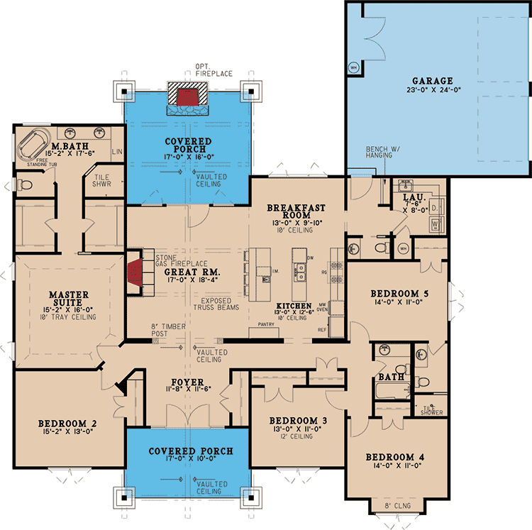Plan 70532MK: Five Bedroom Rustic House Plan - Floor Plan - Main Level - Craftsman, Mountain, Rustic, Vacation
