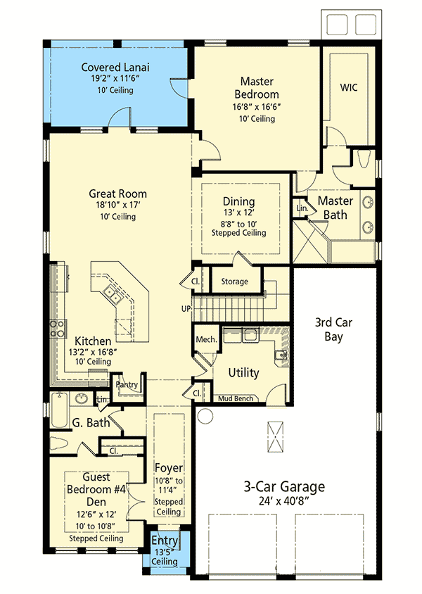 Plan 33174ZR: Energy Efficient House Plan with 4 or 5 Bedrooms - Floor Plan - Main Level - Craftsman, Northwest