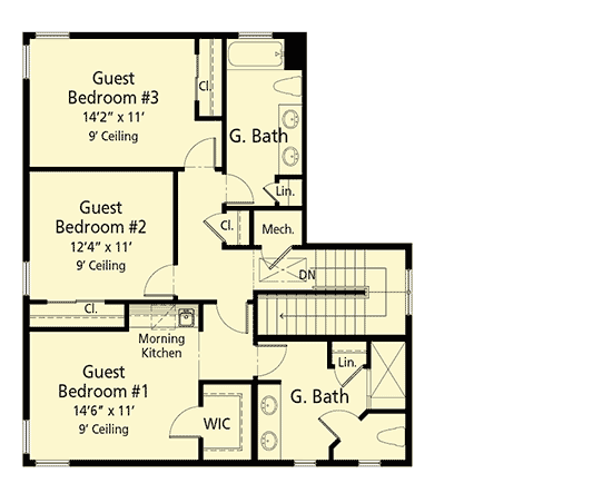 Plan 33178ZR: 2-Story Florida-Style House Plan with 4 or 5 Bedrooms - Floor Plan - 2nd Floor - Country, Florida-Style, Southern, Traditional