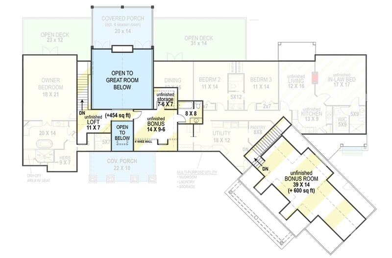 Plan 12309JL: Lovely Craftsman House Plan with Future In-Law Apartment - 2830 Sq Ft - Floor Plan - Optionally Finished 2nd Level & Bonus - Country, Craftsman, Mountain, Northwest, Traditional