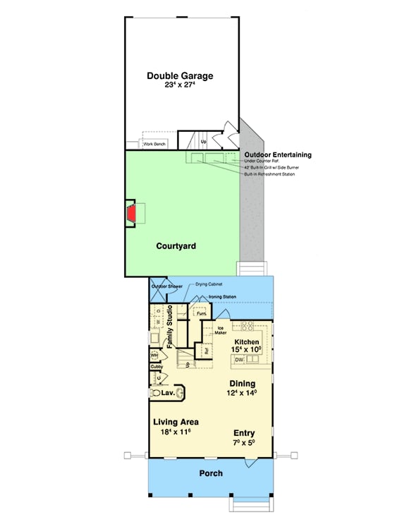 Plan 92044VS: Beach House with In-Law Apartment - Floor Plan - Main Level - Beach, Coastal, Vacation