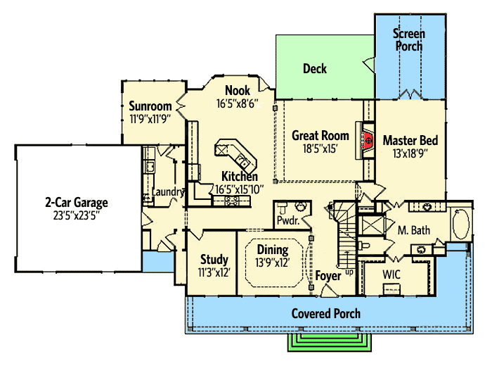Plan 25609GE: 4 Bed Modern Farmhouse with Front and Rear Porches - Floor Plan - Main Level - Country, Farmhouse, Modern Farmhouse, Traditional