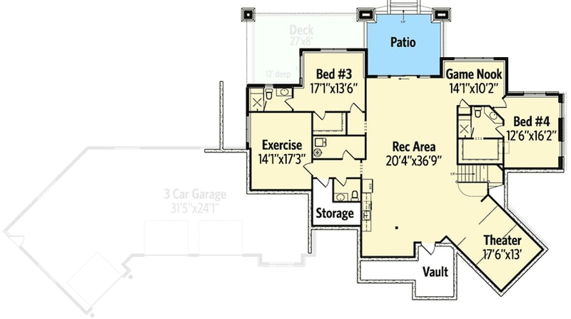 Plan 95030RW: Two Bedroom Craftsman House Plan with Expansion Possibilities - Floor Plan - Lower Level - Craftsman, Mountain, New American, Northwest, Ranch, Rustic