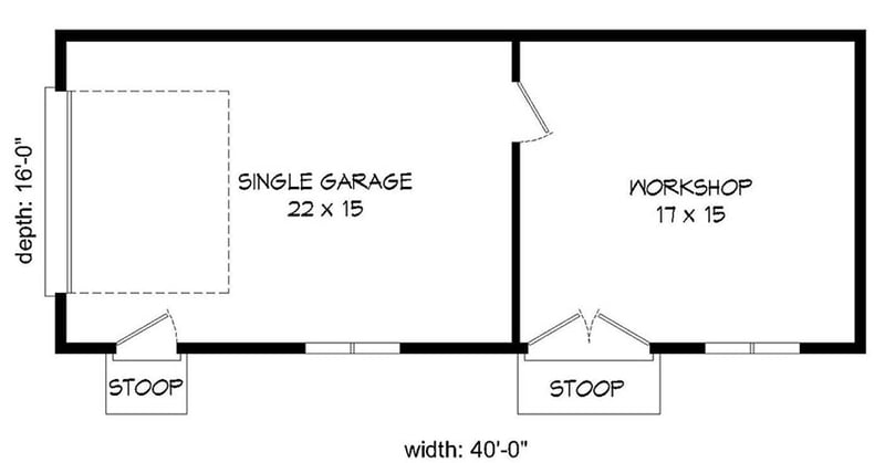 Plan 68445VR: Single Car Garage with Workshop - Floor Plan - Main Level