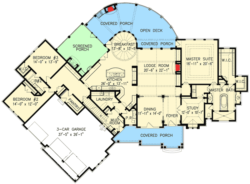 Plan 25618GE: Craftsman Home Plan with Angled Garage - Floor Plan - Main Level - Craftsman, Mountain, Northwest