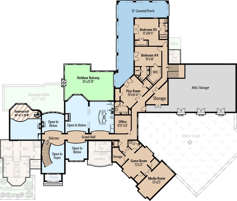 Plan 70535MK: Luxurious 5-Bedroom European Mansion House Plan - 8388 Sq Ft - Floor Plan - 2nd Floor - European, Southern