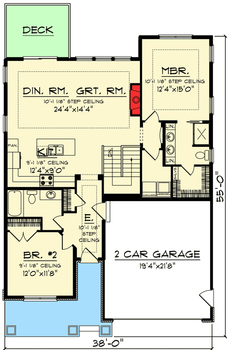 Plan 890005AH: 2 Bed Craftsman Bungalow with Open Concept Floor Plan - Floor Plan - Main Level - Bungalow, Craftsman