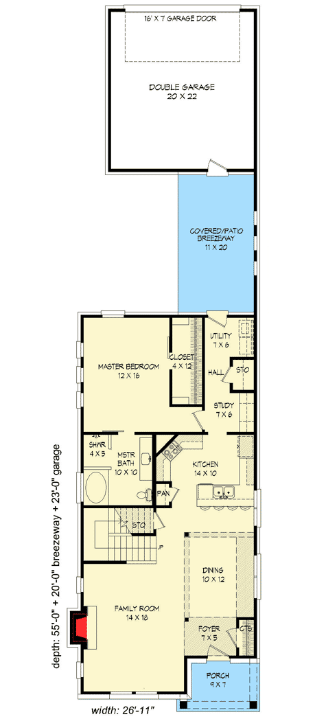 Plan 68457VR: Narrow Lot Bungalow House Plan - Floor Plan - Main Level - Bungalow, Northwest