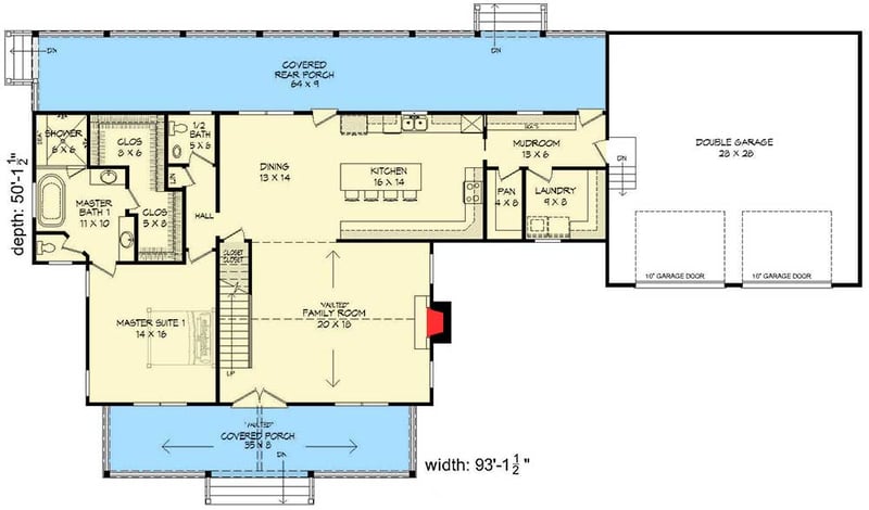 Plan 68458VR: Mountain Cottage with Attached 2-Car Garage - Floor Plan - Main Level - Cottage, Country, Mountain
