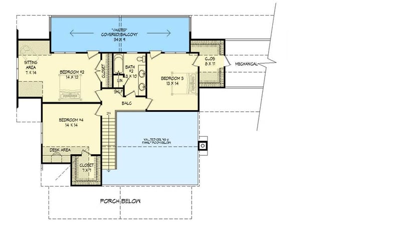 Plan 68458VR: Mountain Cottage with Attached 2-Car Garage - Floor Plan - 2nd Floor - Cottage, Country, Mountain