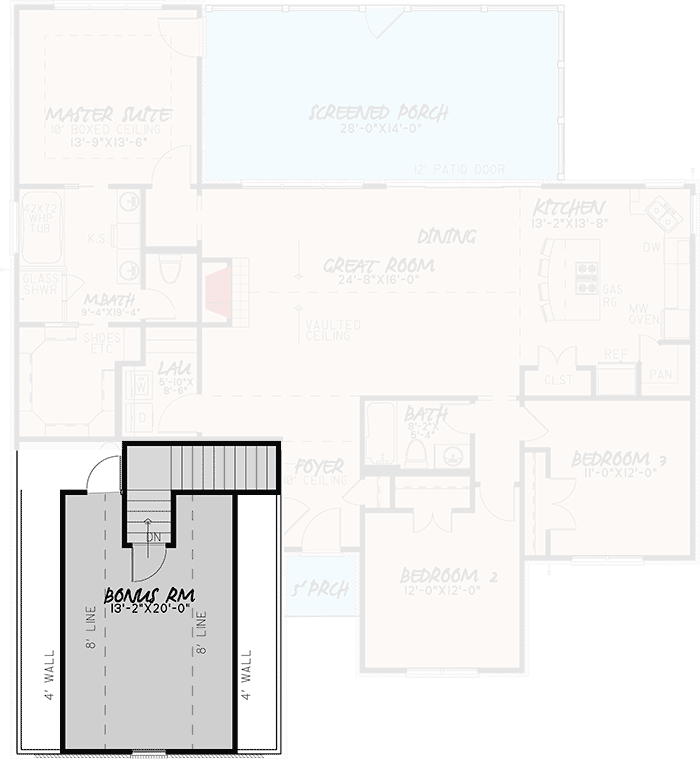 Plan 70539MK: 3 Bed Southern Traditonal House Plan With Bonus Over Garage - Floor Plan - Bonus
 - Traditional