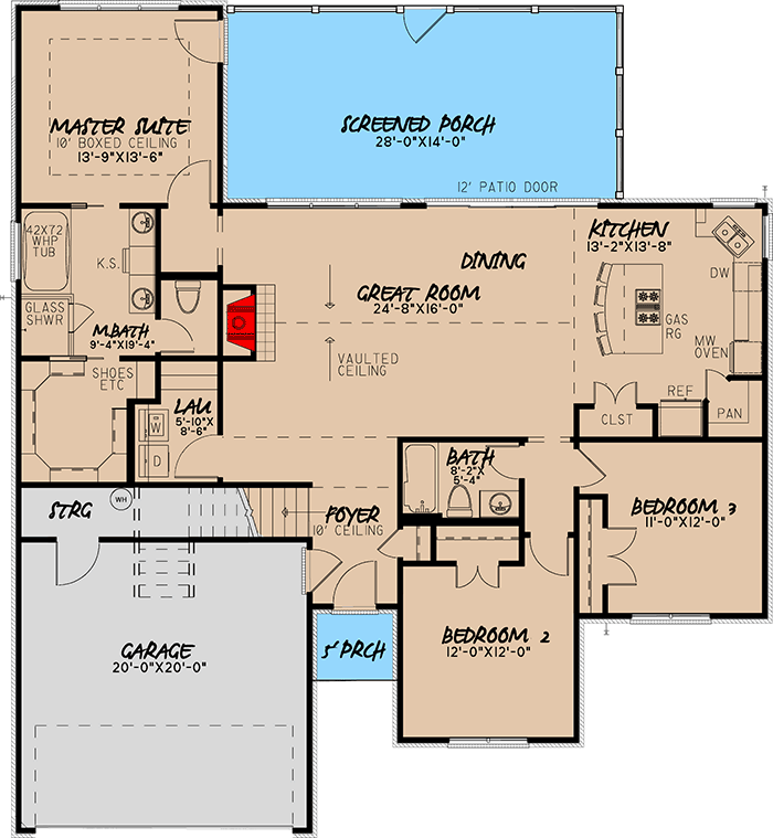 Plan 70539MK: 3 Bed Southern Traditonal House Plan With Bonus Over Garage - Floor Plan - Main Level - Traditional