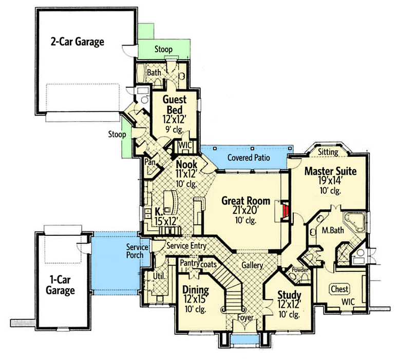 Plan 48515FM: Elegant 4 Bedroom French Country Home Plan - Floor Plan - Main Level - European, French Country
