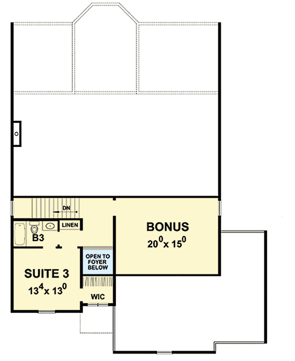 Plan 42403DB: Traditional House Plan with Bonus Space Included - Floor Plan - 2nd Floor - Traditional