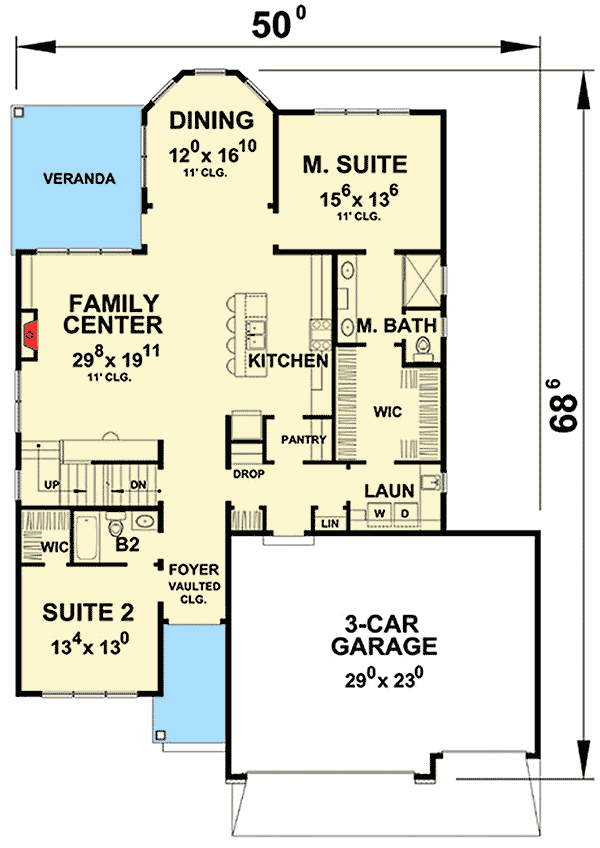 Plan 42403DB: Traditional House Plan with Bonus Space Included - Floor Plan - Main Level - Traditional