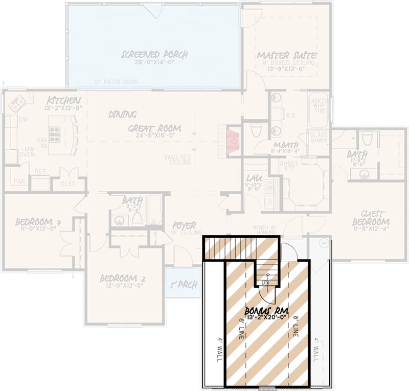 Plan 70541MK: 4 Bed Southern House Plan with Vaulted Great Room - 1994 Sq Ft - Floor Plan - Bonus - Southern, Traditional