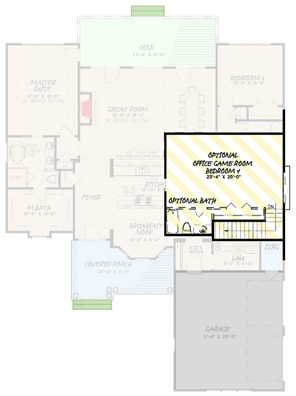Plan 70542MK: 3 Bed Country Home Plan with an Option for a 4th Bed - 2148 Sq Ft - Floor Plan - Optionally Finished Bonus - Colonial, Country, Craftsman, Modern Farmhouse, Traditional