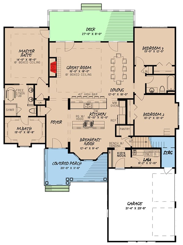 Plan 70542MK: 3 Bed Country Home Plan with an Option for a 4th Bed - 2148 Sq Ft - Floor Plan - Main Level - Colonial, Country, Craftsman, Modern Farmhouse, Traditional
