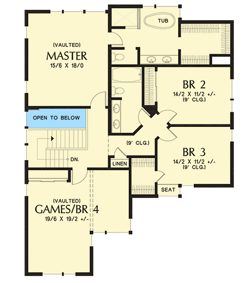 Plan 69645AM: Modern House Plan with Vaulted Games Room - Floor Plan - Second Level - Contemporary, Modern, Northwest