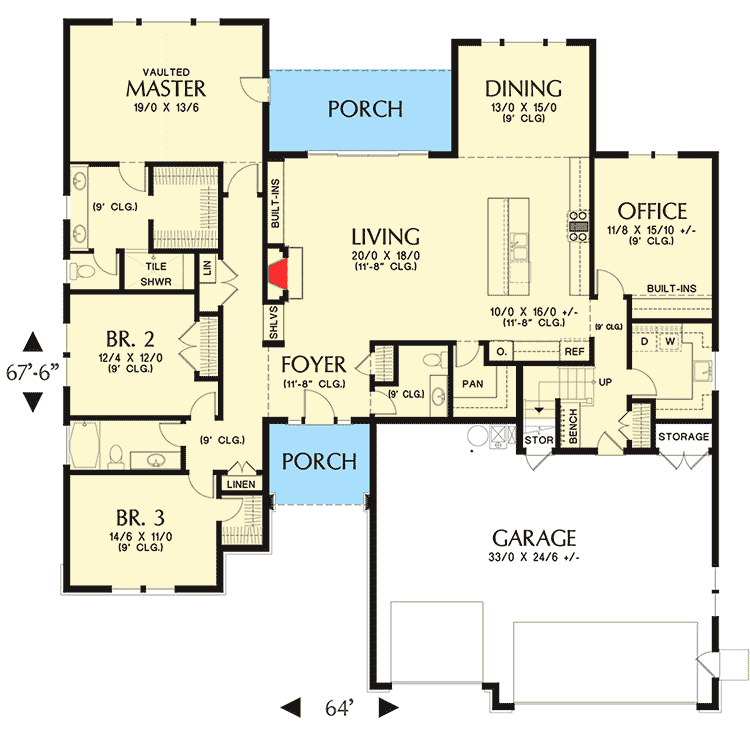 Plan 69648AM: 3-Bed Craftsman House Plan with Loft and Games Room - Floor Plan - Main Level - Craftsman, Mountain
