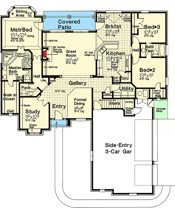 Plan 48549FM: 3 Bed French Country House Plan with 3 Car Garage and Bonus Room - Floor Plan - Main Level - European, French Country