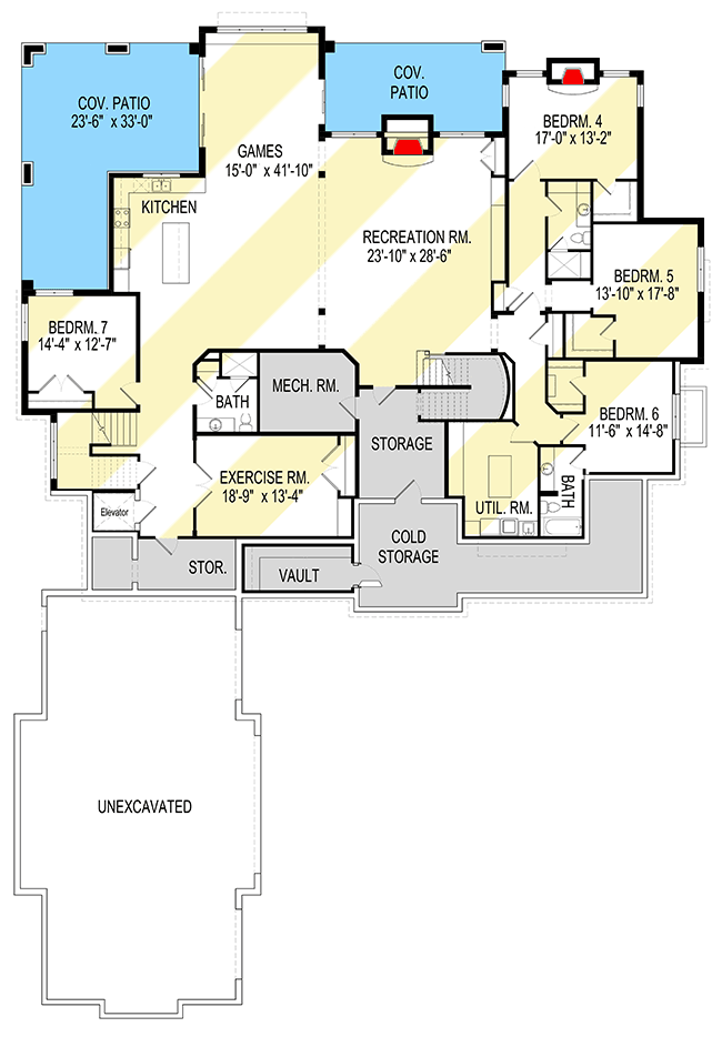 Plan 290014IY: Marvelous, Huge Shingle-Style House Plan - Floor Plan - Lower Level - New American, Shingle, Traditional