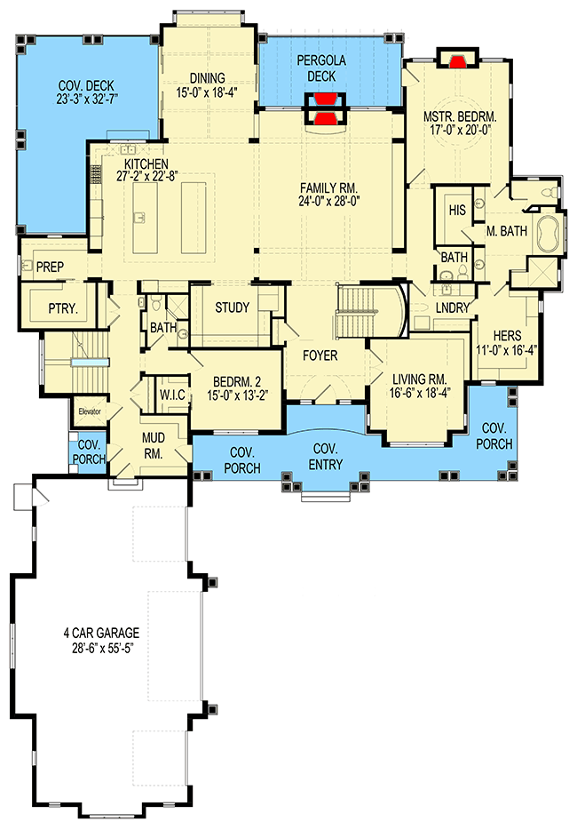 Plan 290014IY: Marvelous, Huge Shingle-Style House Plan - Floor Plan - Main Level - New American, Shingle, Traditional