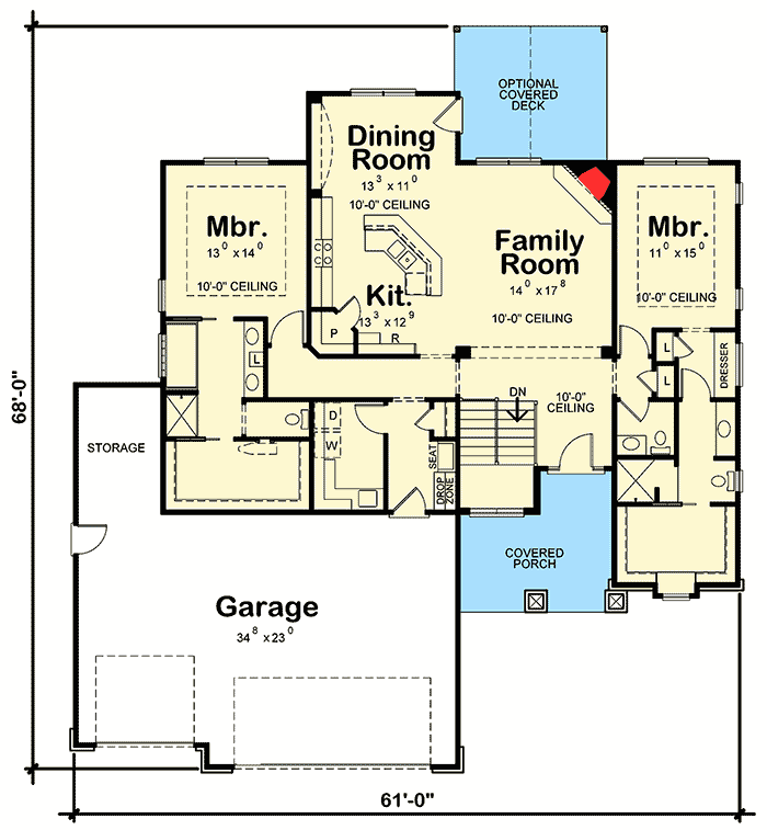 Plan 42412DB: Dual Master Craftsman Ranch Home Plan - Floor Plan - Main Level - Craftsman, Northwest, Ranch