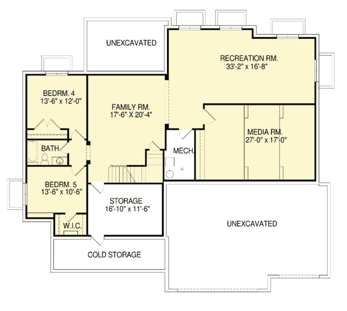 Plan 290022IY: Ranch House Plan with Finished Lower Level - Floor Plan - Basement - Ranch, Traditional