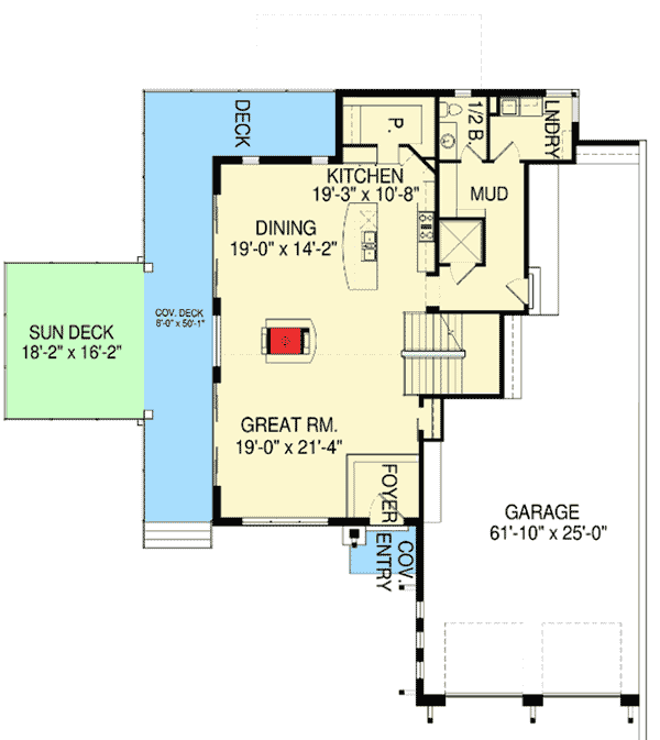 Plan 290025IY: Modern House Plan for a Sloping Lot - Floor Plan - Main Level - Contemporary, Mid Century Modern, Modern