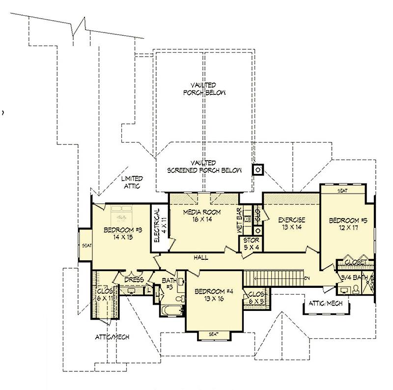 Plan 68468VR: Luxurious Modern Farmhouse Plan with 2 Master Bedrooms and an Outdoor Kitchen - Floor Plan - 2nd Floor - Country, Modern Farmhouse, New American, Traditional