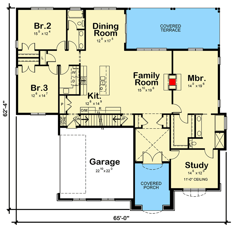Plan 42415DB: Three Bed House Plan With Room Over Garage - Floor Plan - Main Level - French Country