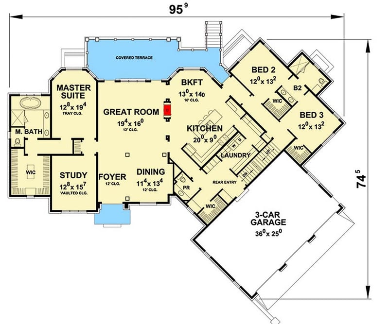 Plan 42417DB: 4 Bed House Plan with Bonus and Optional Finished Lower Level - Floor Plan - Main Level - European, French Country