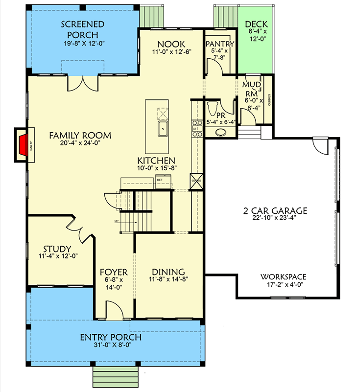 Plan 500003VV: 4 Bed Farmhouse Plan with Rocking Chair Porch - 3634 Sq Ft - Floor Plan - Main Level - Country, Farmhouse, Modern Farmhouse, New American