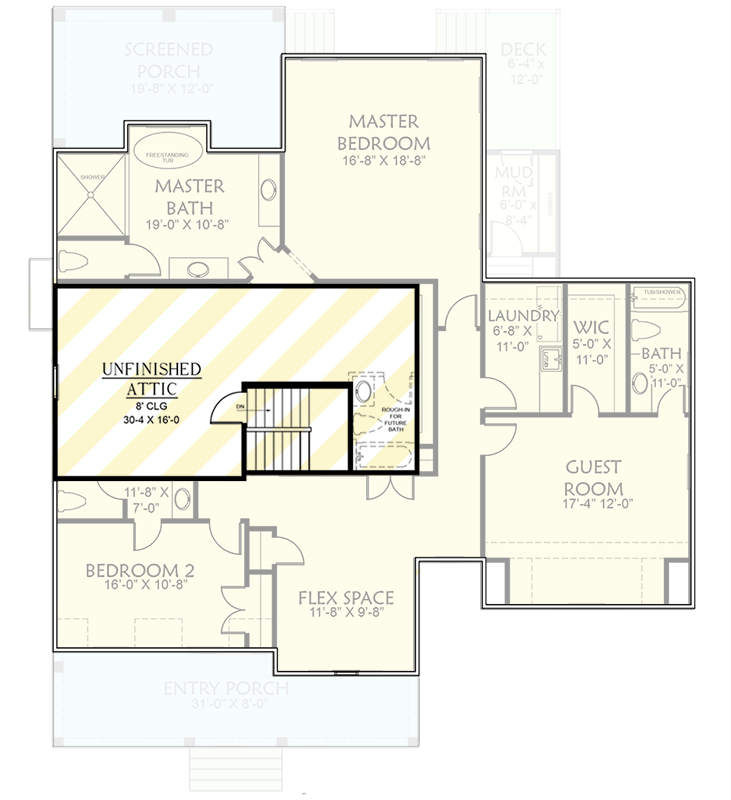 Plan 500003VV: 4 Bed Farmhouse Plan with Rocking Chair Porch - 3634 Sq Ft - Floor Plan - Attic Level - Country, Farmhouse, Modern Farmhouse, New American