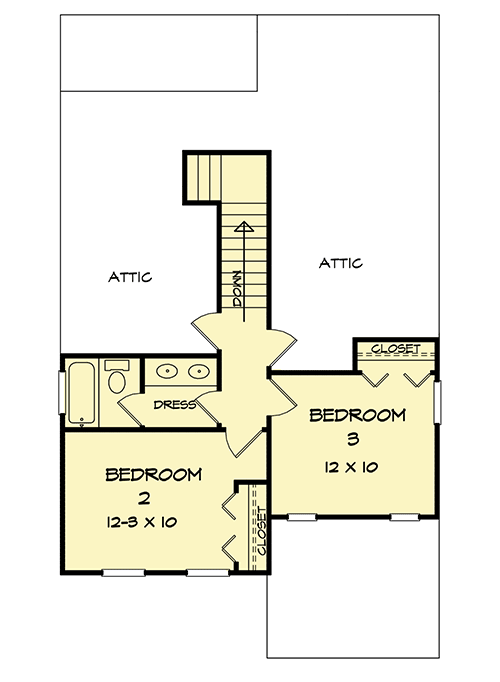 Plan 360001DK: Compact 3-Bed Country House Plan for a Narrow Lot - Floor Plan - 2nd Floor - Country, Craftsman, Northwest, Traditional