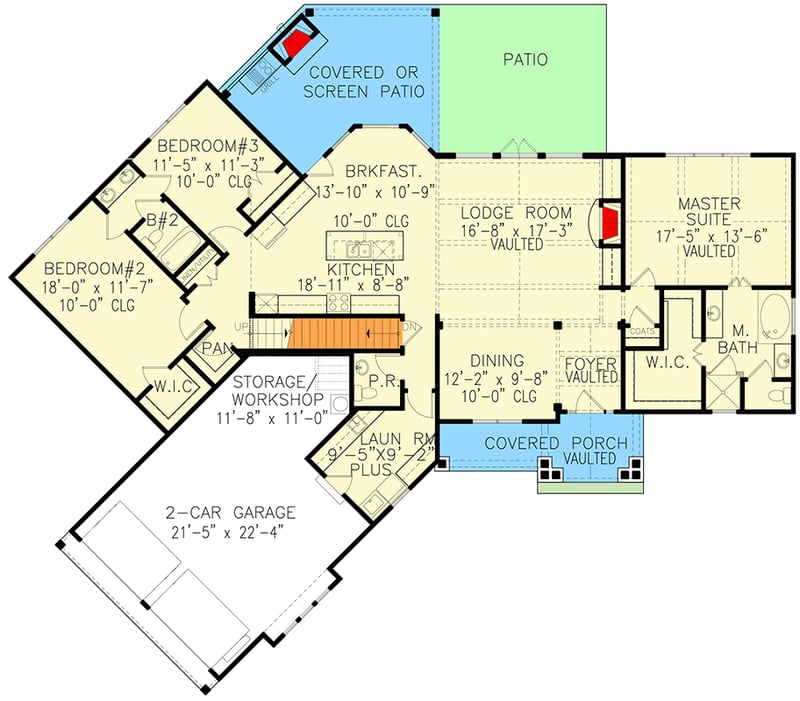 Plan 25632GE: Affordable Gable Roofed Ranch Home Plan With Basement - Floor Plan - Main Level - Craftsman, Northwest, Rustic