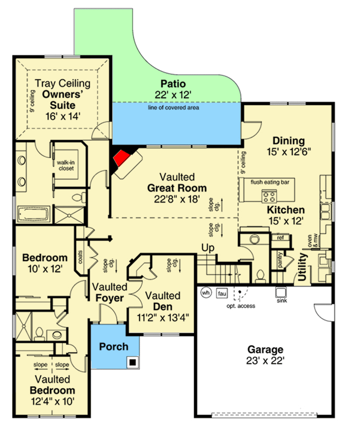 Plan 72872DA: Traditional Ranch House Plan with Bonus Room - Floor Plan - Main Level - Ranch, Traditional