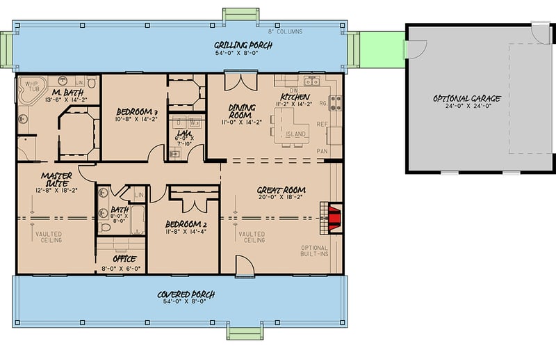 Plan 70550MK: Simple 3 Bed Country Home Plan - Floor Plan - Main Level - Country, Ranch, Southern, Traditional