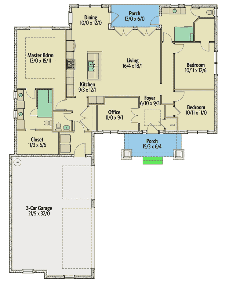 Plan 50145PH: Craftsman Ranch with Courtyard Entry Garage - Floor Plan - Main Level - Country, Craftsman, Northwest, Ranch
