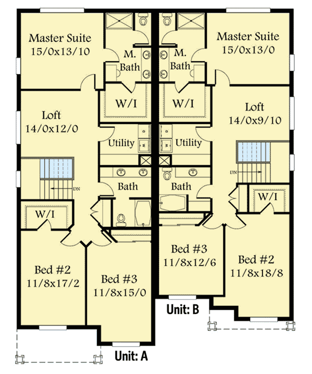 Plan 85162MS: 6-Bed Craftsman Duplex with Main Level Dens and 1-Car Garages - Floor Plan - 2nd Floor - Craftsman, Northwest